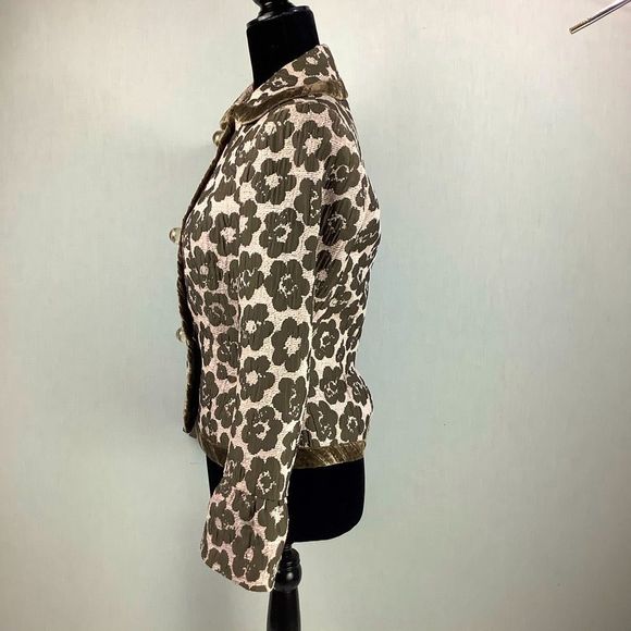 Etcetera Blazer Jacket Sz 4 Beige Green Floral Wool Silk Glass Buttons - Picture 5 of 12